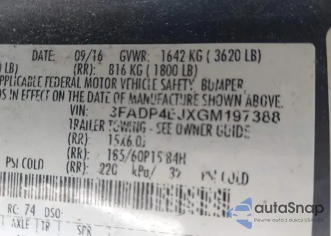 2016 Ford Fiesta Se z USA, uszkodzony, nr VIN 3FADP4EJXGM197388